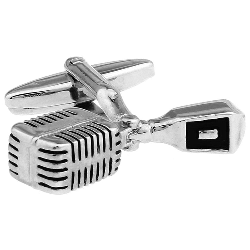 [Australia] - Old-School Broadcast Microphone Silver with Black Music Cufflinks 