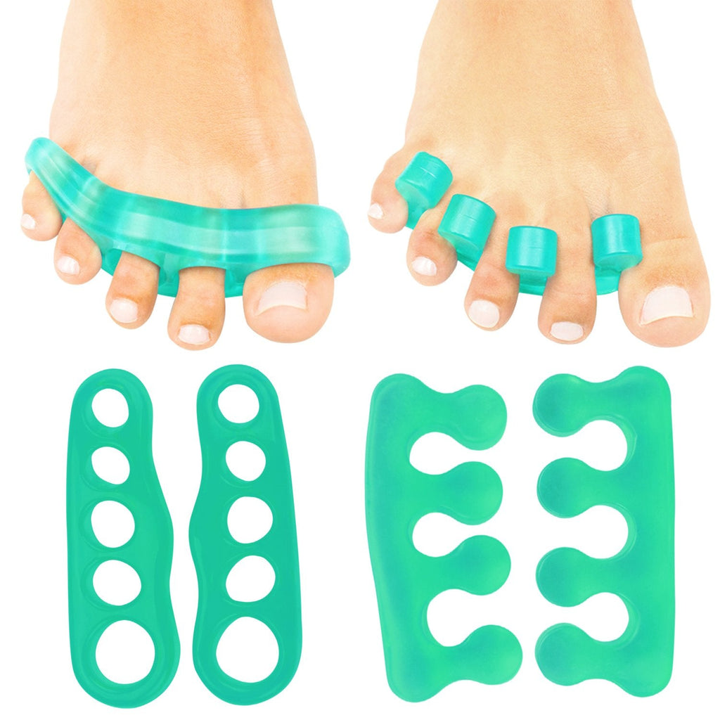 [Australia] - ViveSole Toe Stretchers Separators (4 Pieces) - Gel Therapeutic Spa Spacer Spreaders for Bunions, Overlapping Hammer Toe, Yoga, Plantar Fasciitis, Nail Polish, Correct Metatarsal Pain, Cushion Green 4 Piece Set 