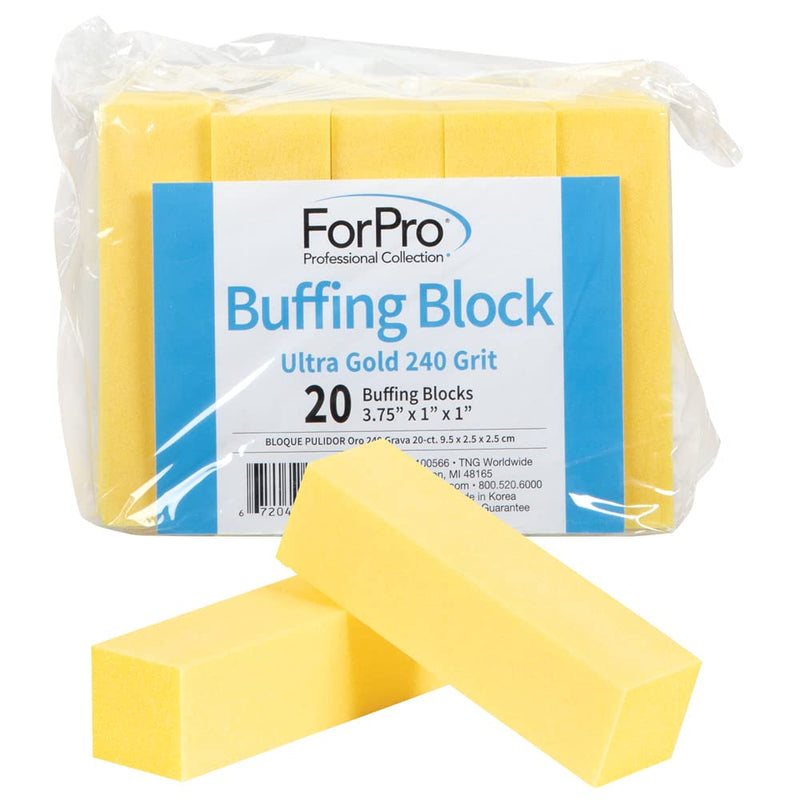 [Australia] - ForPro Ultra Gold Buffing Block, 240 Grit, Four-Sided Manicure & Pedicure Nail Buffer, 3.75” L x 1” W x 1” H, 20-Count 20 Count (Pack of 1) 