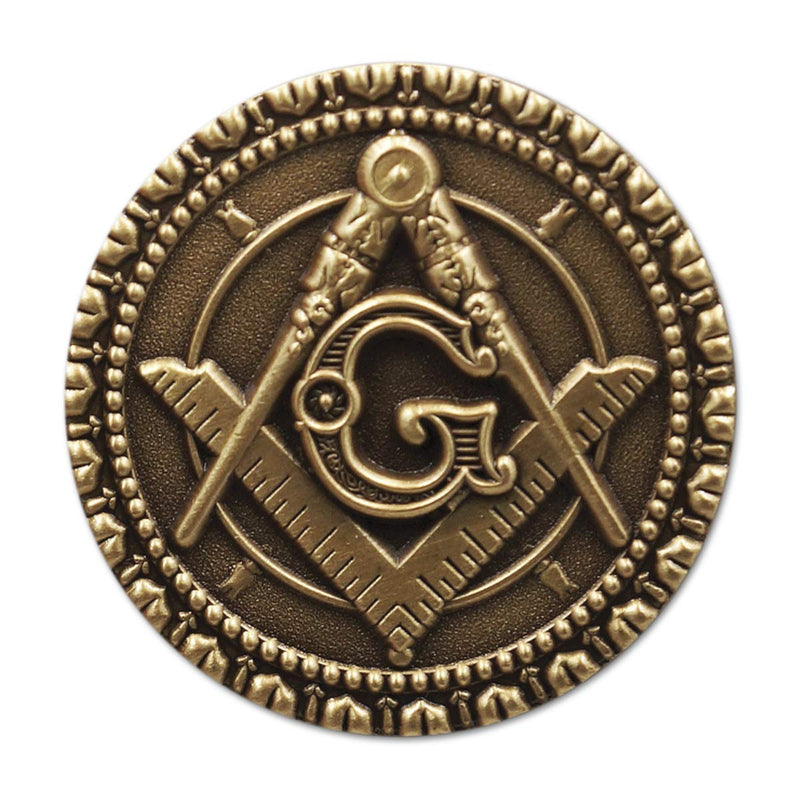 [Australia] - Square & Compass Round Masonic Lapel Pin - [Antique Brass Finish][1'' Diameter] 