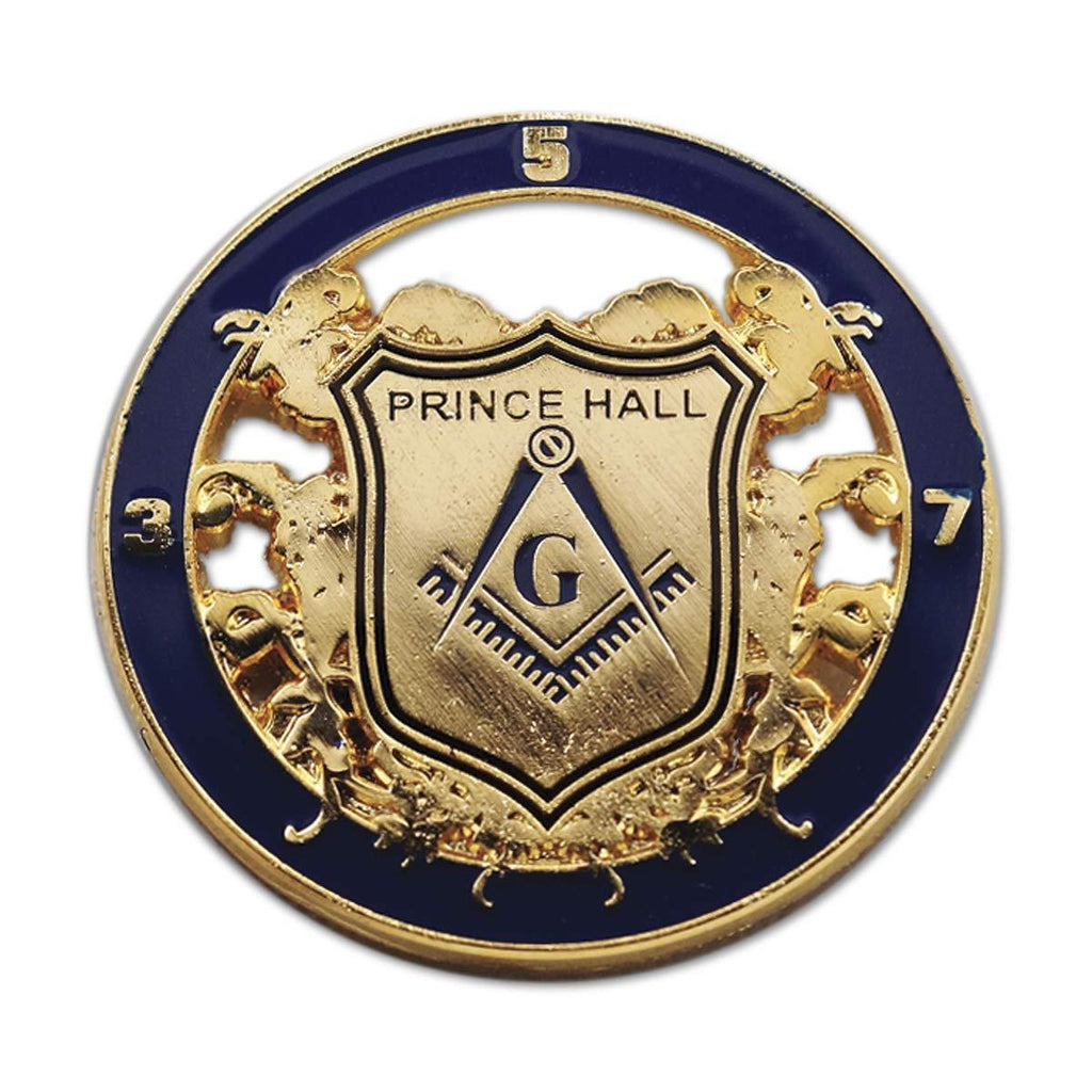 [Australia] - Prince Hall Shield Round Masonic Lapel Pin - [Blue & Gold][1 1/4'' Diameter] 