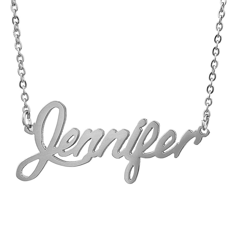 [Australia] - HUAN XUN Custom Name Necklace Personalized Initial Necklaces in Golden Silver Jennifer Silver - No Custom FBA 