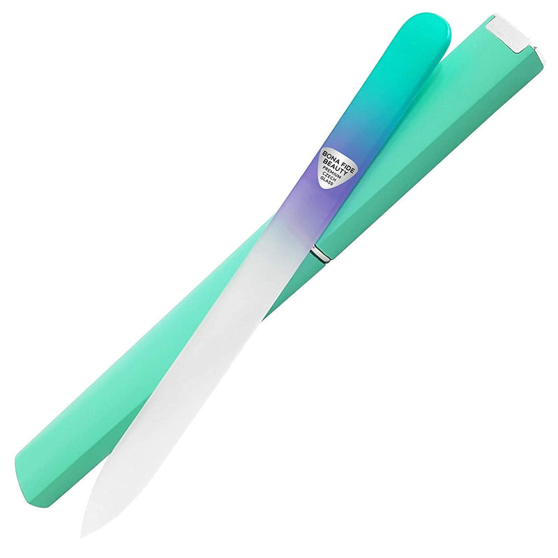 [Australia] - Glass Nail File with Case, Czech Glass Fingernail Files, Manicure Nail File for Natural Nails, Expert Precision Filing + Smooth Finish - Bona Fide Beauty Pastel Premium Nail Filer Pastel Aqua/Violet 