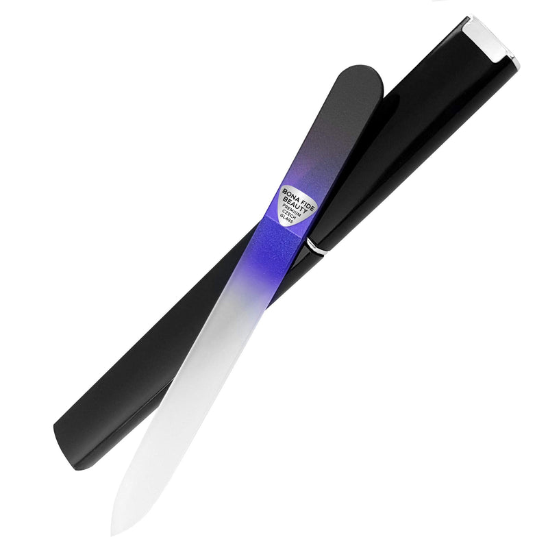 [Australia] - Bona Fide Beauty Glass Nail Files, Manicure Glass Fingernail Files with Cases, Gentle Precision Filing, Leaves Nails Smooth - 1-Piece Premium Czech Glass Files Black Cobalt 