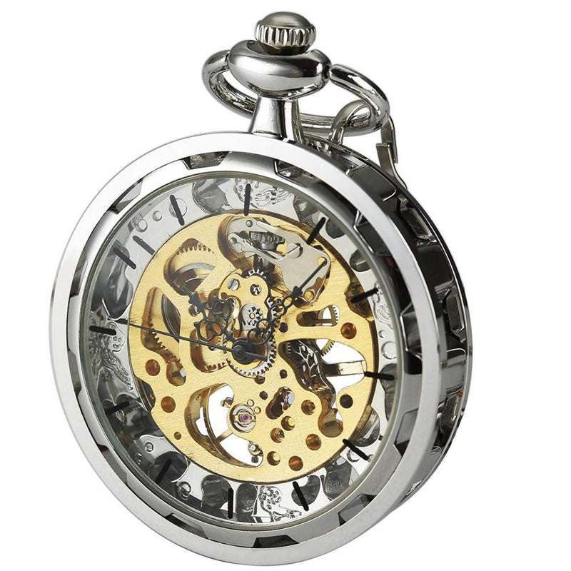 [Australia] - VIGOROSO Mens Classic Steampunk Pocket Watch Gold Skeleton Hand Wind Mechanical Watches in Box 