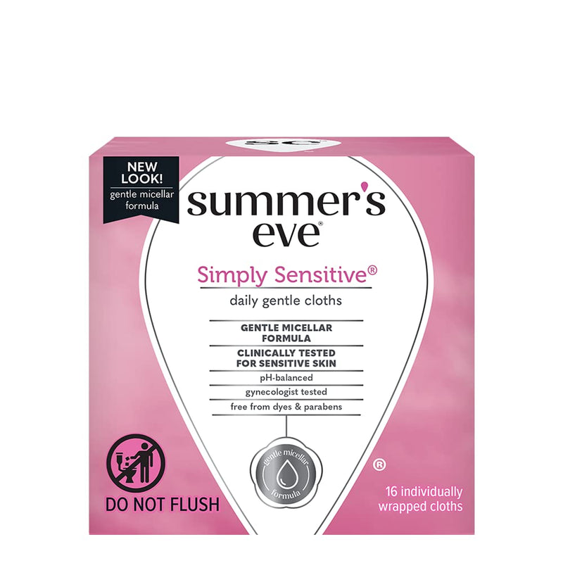 [Australia] - Summer's Eve Feminine Cleansing Cloths | Sensitive Skin | 16 Each | Pack of 2 16 Count (Pack of 2) Simply Sensitive-Wipes 