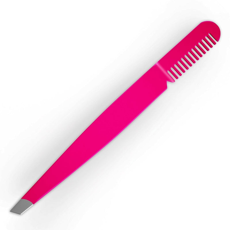 [Australia] - Amaok Eyebrow Tweezer with Comb - Slant Tip, Bright Pink - BOGO SALE Limited Time Offer - Details Below. 