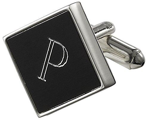 [Australia] - Visol Personalized Grove Black Matte Pair of Cufflinks with Engraved Letter/Initial P 