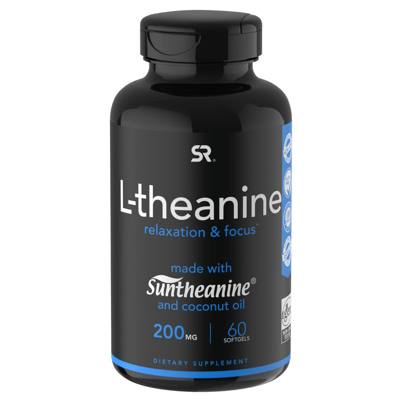 [Australia] - Sports Research Double Strength ‘Suntheanine’ L-Theanine with Organic Coconut Oil - Promotes Alertness & Relaxation without Drowsiness - 200mg L Theanine Supplement - 60 Softgel Capsules for Adults 
