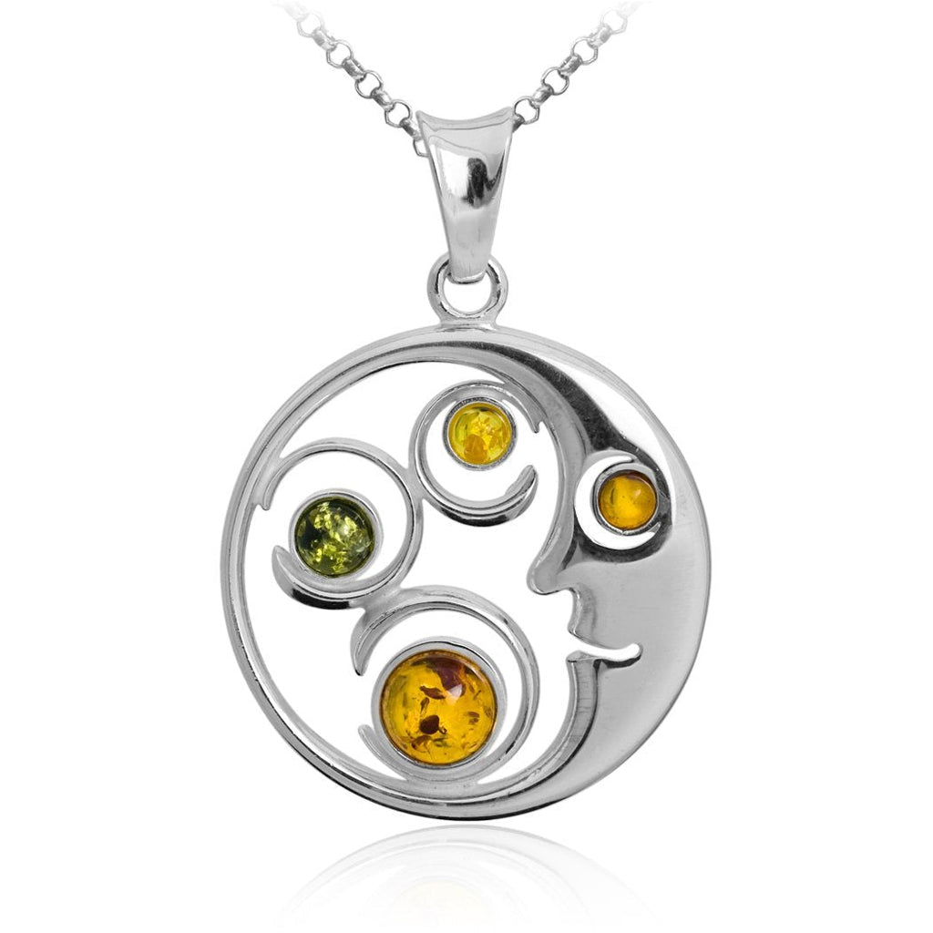 [Australia] - Sterling Silver Multicolor Amber Moon Pendant Chain 18 Inches 