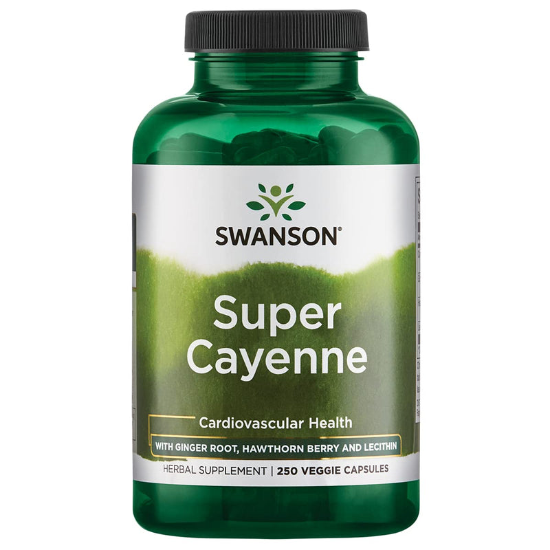 [Australia] - Swanson Super Cayenne - Herbal Supplement Promoting Heart Health, Circulation & Blood Flow - Natural Formula w/Ginger Rhizome, Hawthorne Berry & Lecithin - (250 Veggie Capsules) 