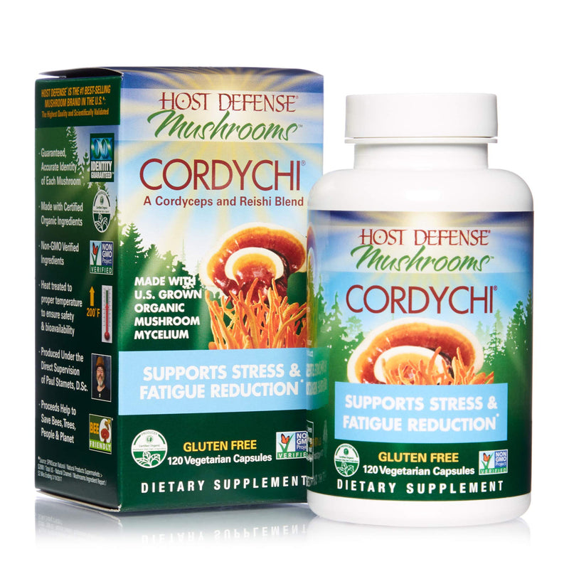 [Australia] - Host Defense, CordyChi Capsules, Helps Reduce Stress and Fatigue, Mushroom Supplement with Cordyceps and Reishi, Vegan, Organic, 120 Capsules (60 Servings) 120 Count (Pack of 1) Standard Packaging 