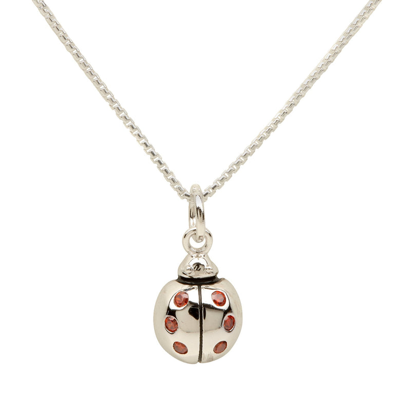 [Australia] - Children's Sterling Silver Ladybug Pendant Necklace with Red CZs, 14" 