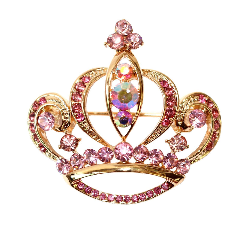 [Australia] - Navachi 18k Gold Plated Pink Crystal Royal Crown Az7155b Brooch Pin 