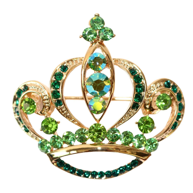 [Australia] - Navachi 18k Gold Plated Green Crystal Royal Crown Az7321b Brooch Pin 