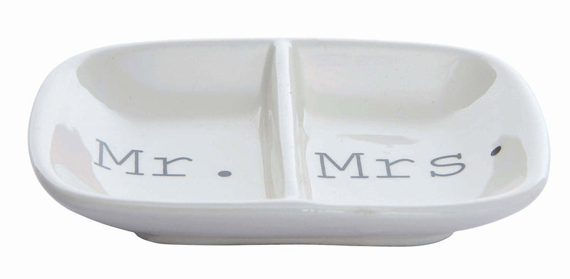 [Australia] - Creative Co-Op Ceramic "Mr. & Mrs." Two Section Dish, White Horizontal 