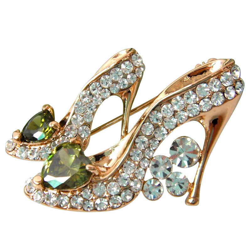 [Australia] - Navachi 18k Gold Plated Cubic Zicon Austrian Crystal Shoes Brooch Pin Green 