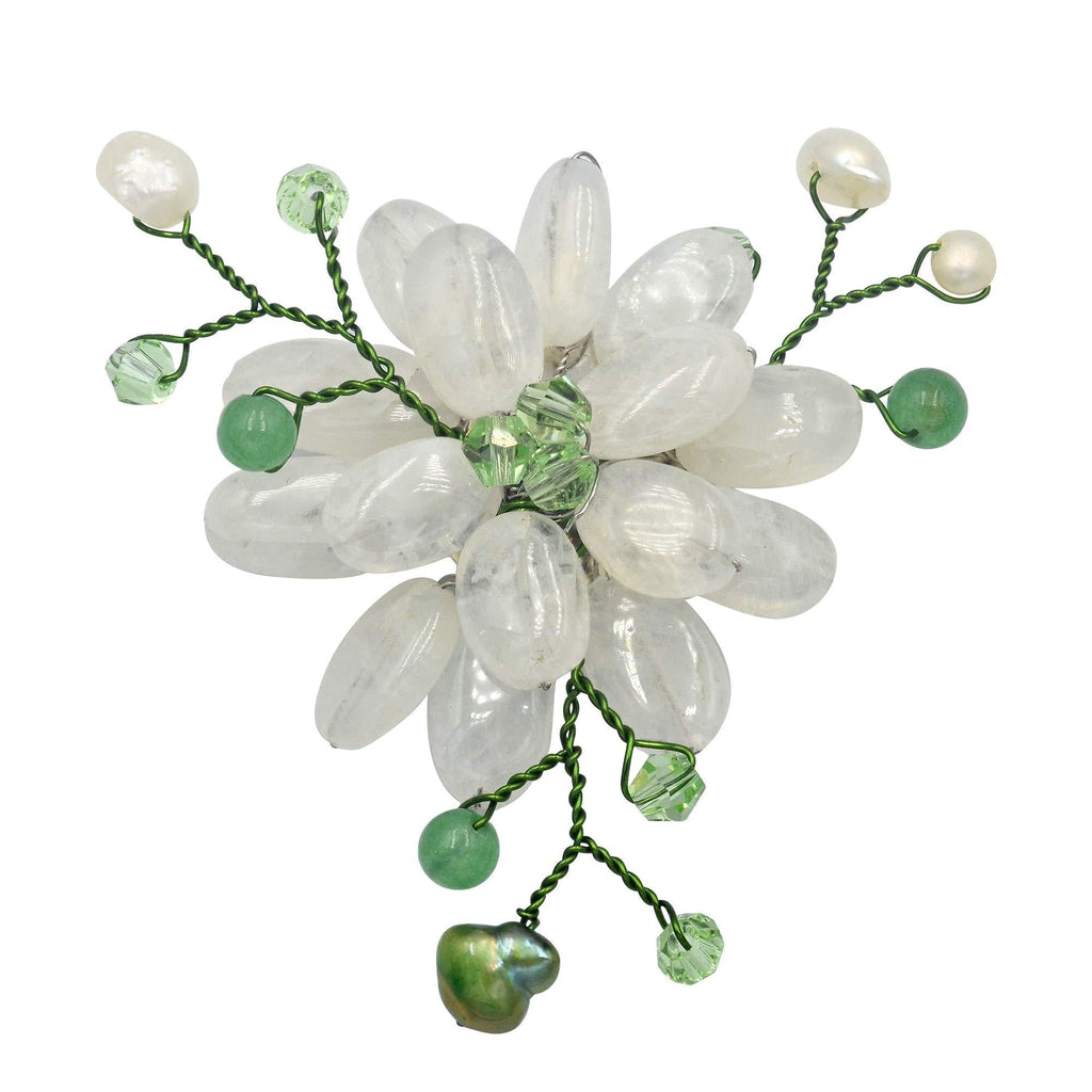 [Australia] - AeraVida Charming Lotus Flower Colored Glass-Cultured Freshwater Pearl-Crystal Pin-Brooch 