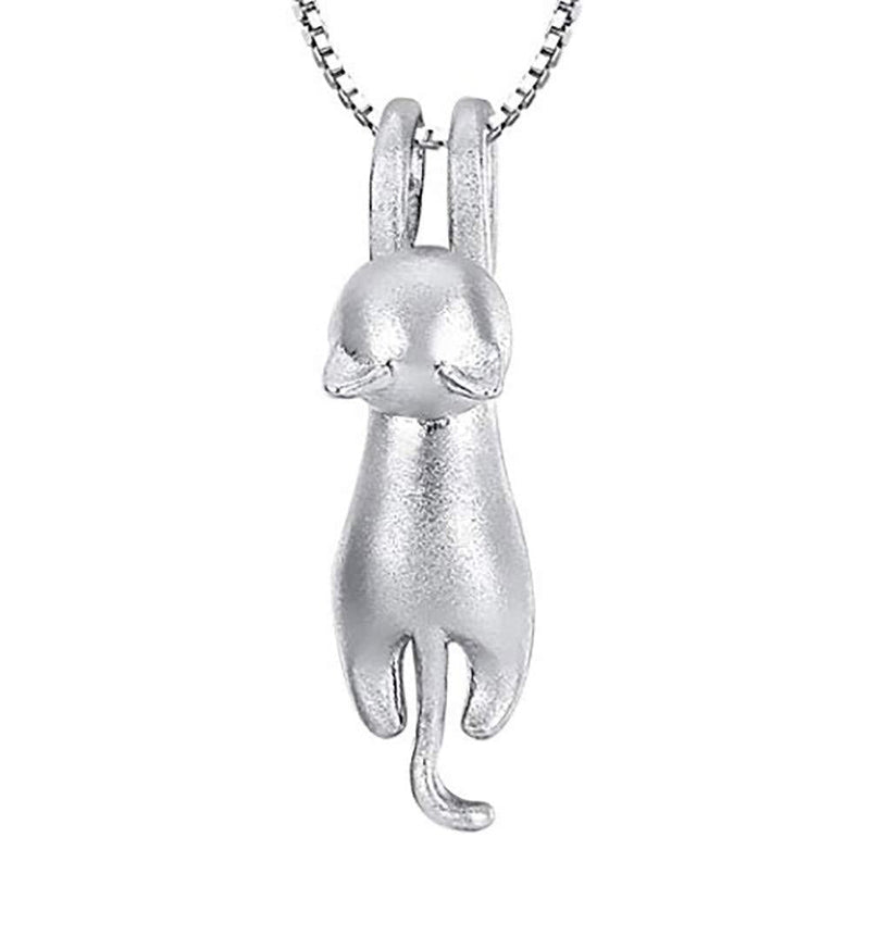[Australia] - findout Women 3D Cat Necklace Silver Cat Pendant Necklace With Curb Chain 18in For Girls Childen(f1581m) 