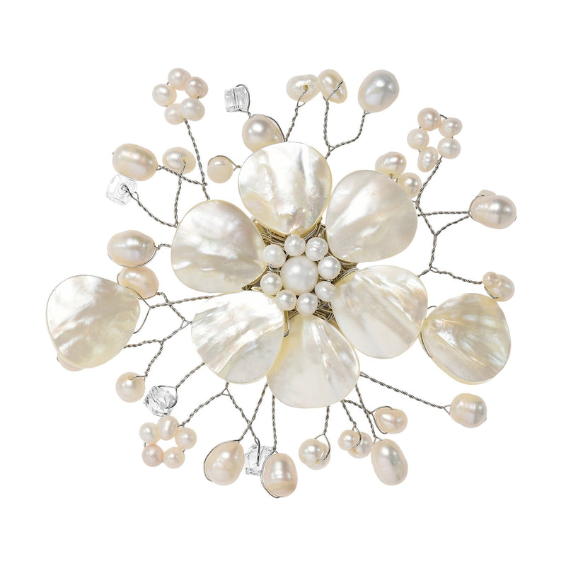 [Australia] - AeraVida Cute Mother of Pearl and Cultured Freshwater White Pearl Floral Ray Pin or Brooch 