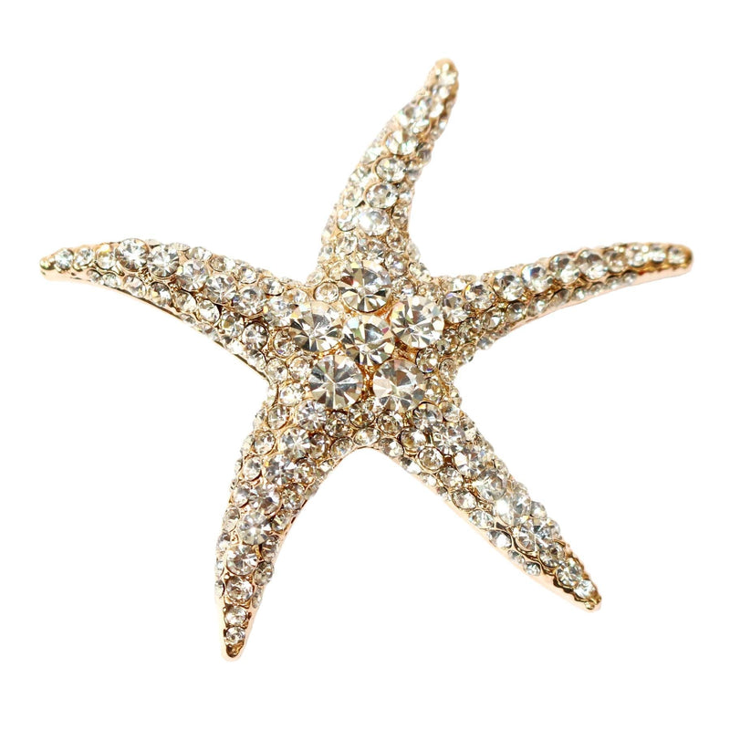 [Australia] - Navachi 18k Gold Plated Multi-Color Crystal Big Sea Star Starfish Brooch Pin White 