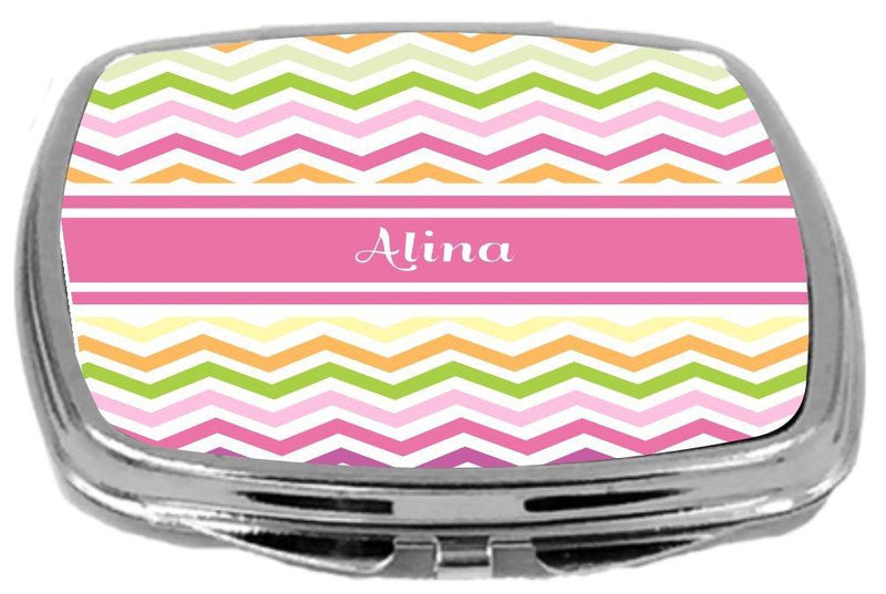 [Australia] - Rikki Knight Pink Chevron Name Design Compact Mirror, Alina, 3 Ounce 