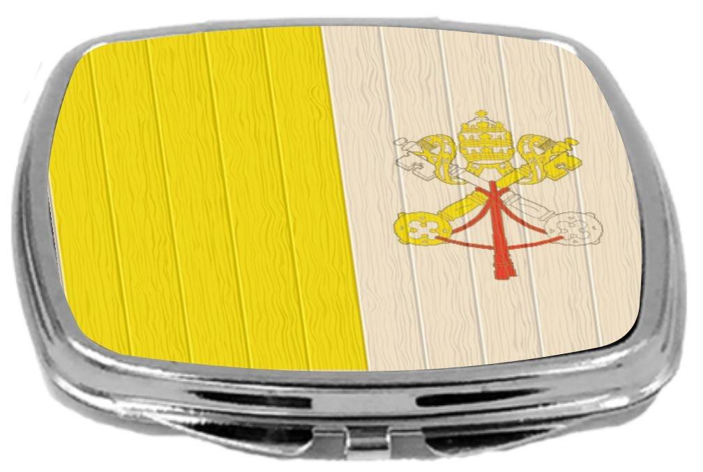 [Australia] - Rikki Knight Compact Mirror on Distressed Wood Design, Holy See Flag, 3 Ounce 