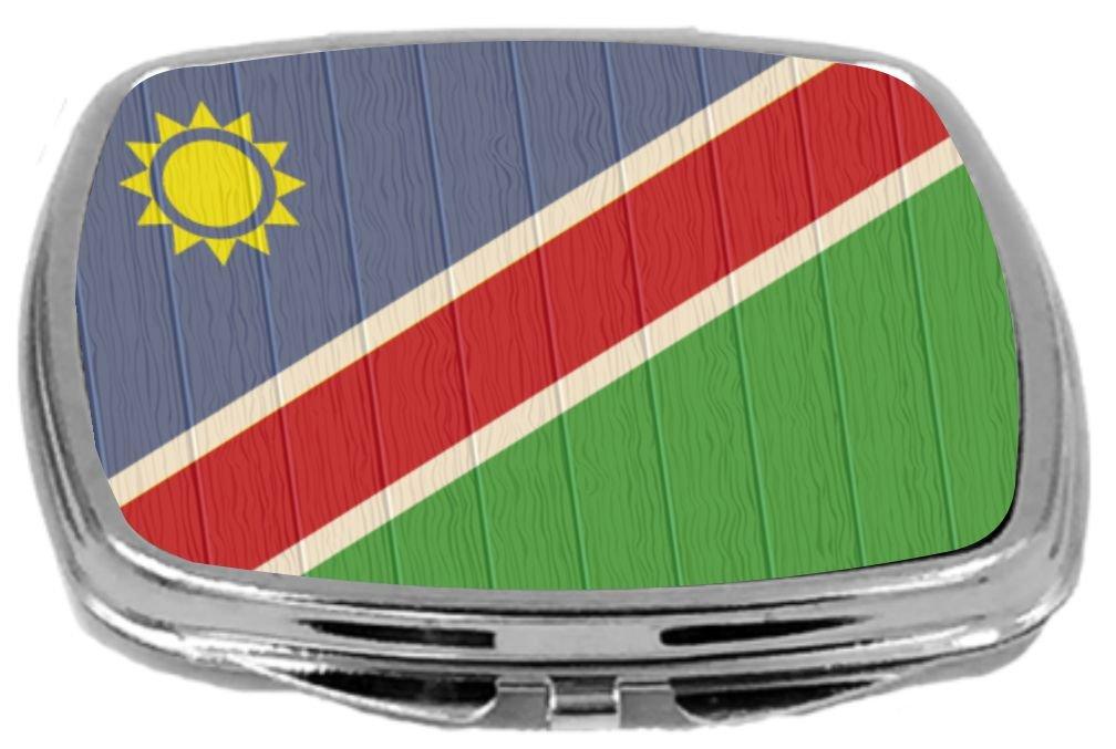 [Australia] - Rikki Knight Compact Mirror on Distressed Wood Design, Namibia Flag, 3 Ounce 