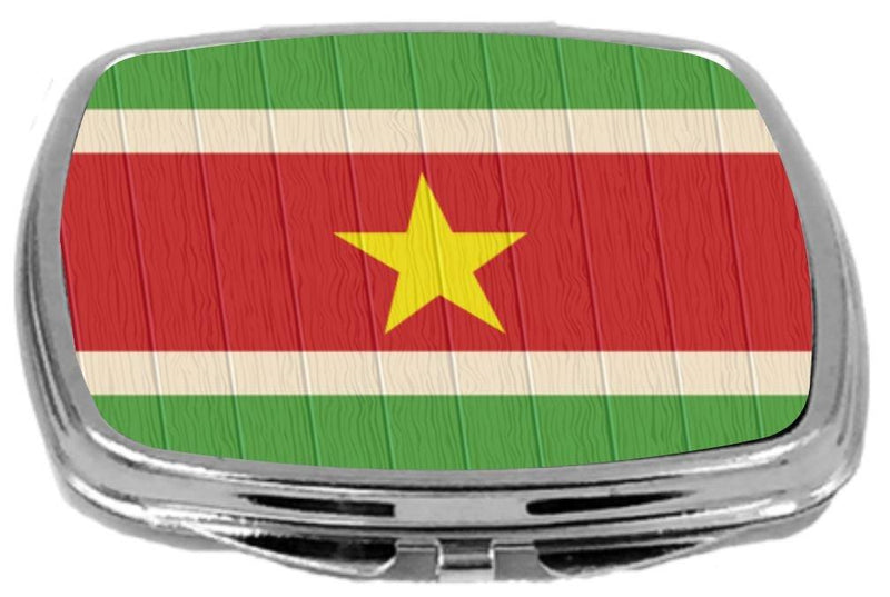 [Australia] - Rikki Knight Compact Mirror on Distressed Wood Design, Suriname Flag, 3 Ounce 