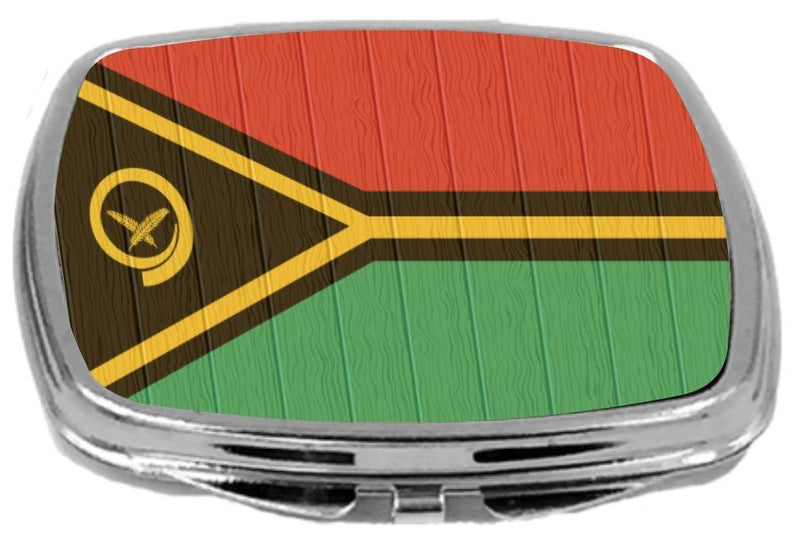 [Australia] - Rikki Knight Compact Mirror on Distressed Wood Design, Vanuatu Flag, 3 Ounce 