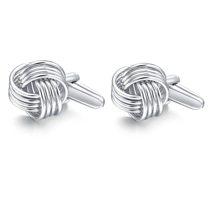 [Australia] - HONEY BEAR Twist Knot Cufflinks Steel for Mens Shirt Wedding Business Gift Silver 