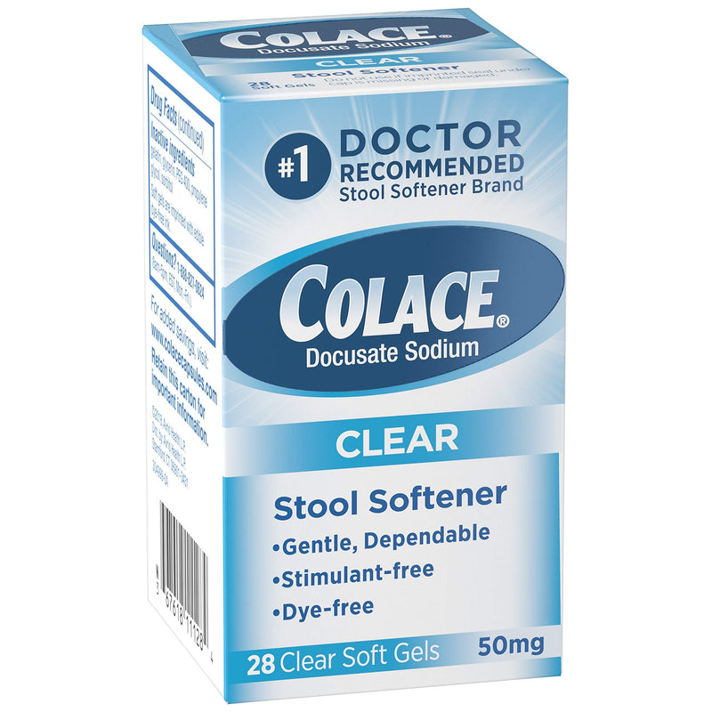 [Australia] - Colace Clear Stool Softener 50mg Soft Gels 28 Count Docusate Sodium Stool Softener for Gentle Dependable Relief Doctor Recommended 