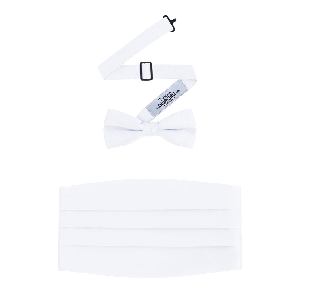 [Australia] - Men's Formal Satin Bowtie and Cummerbund Set White 