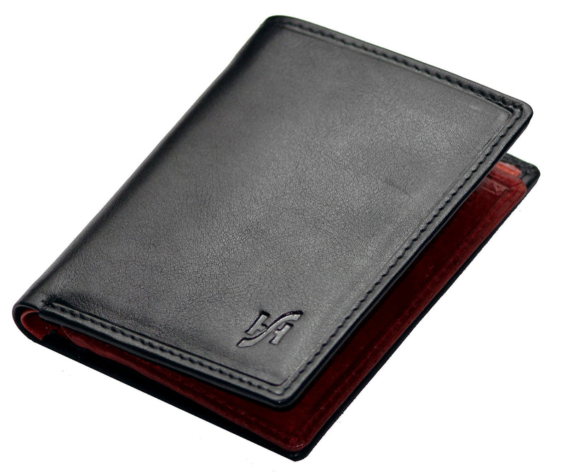 [Australia] - Starhide Mens RFID Blocking Real Veg Tanned Leather Mini Wallet Black/Red Gift Boxed 815 