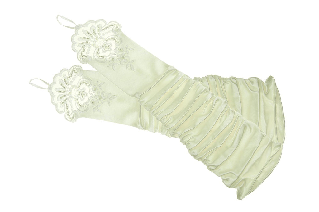 [Australia] - Venus Jewelry Women's 18" Beaded Shirred Fingerless Gloves One Size Ivory 