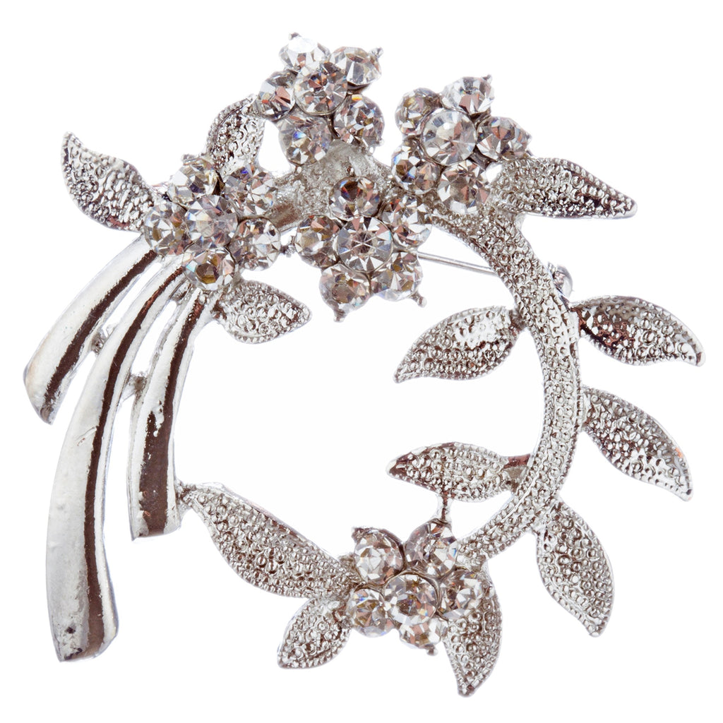 [Australia] - Accessoriesforever Women Bridal Wedding Jewelry Crystal Rhinestone Classic Floral Brooch Pin BH187 Silver 