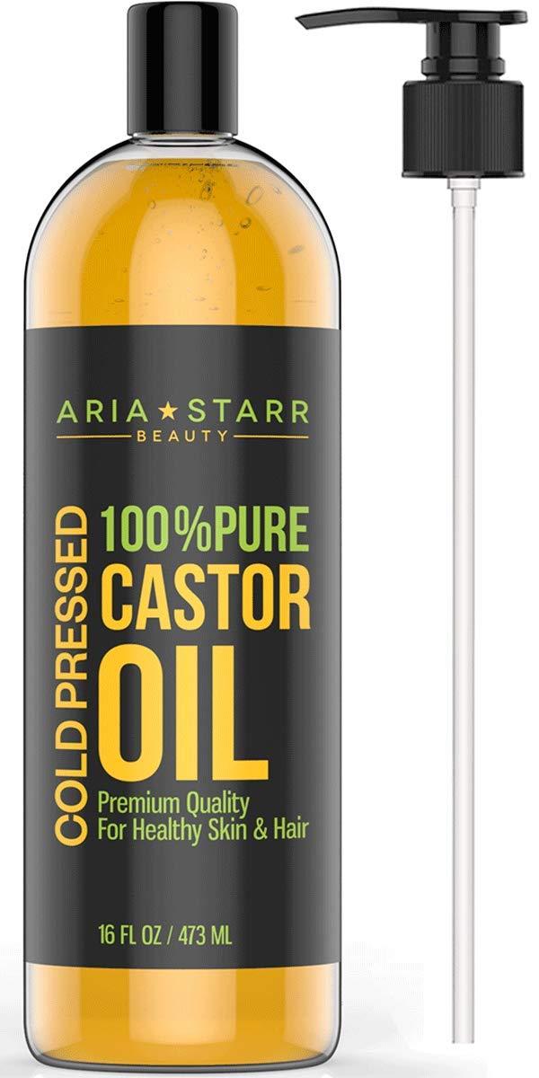 [Australia] - Aria Starr Castor Oil Cold Pressed - 16 FL OZ - 100% Pure Hair Oil For Hair Growth, Face, Skin Moisturizer, Scalp, Thicker Eyebrows And Eyelashes 