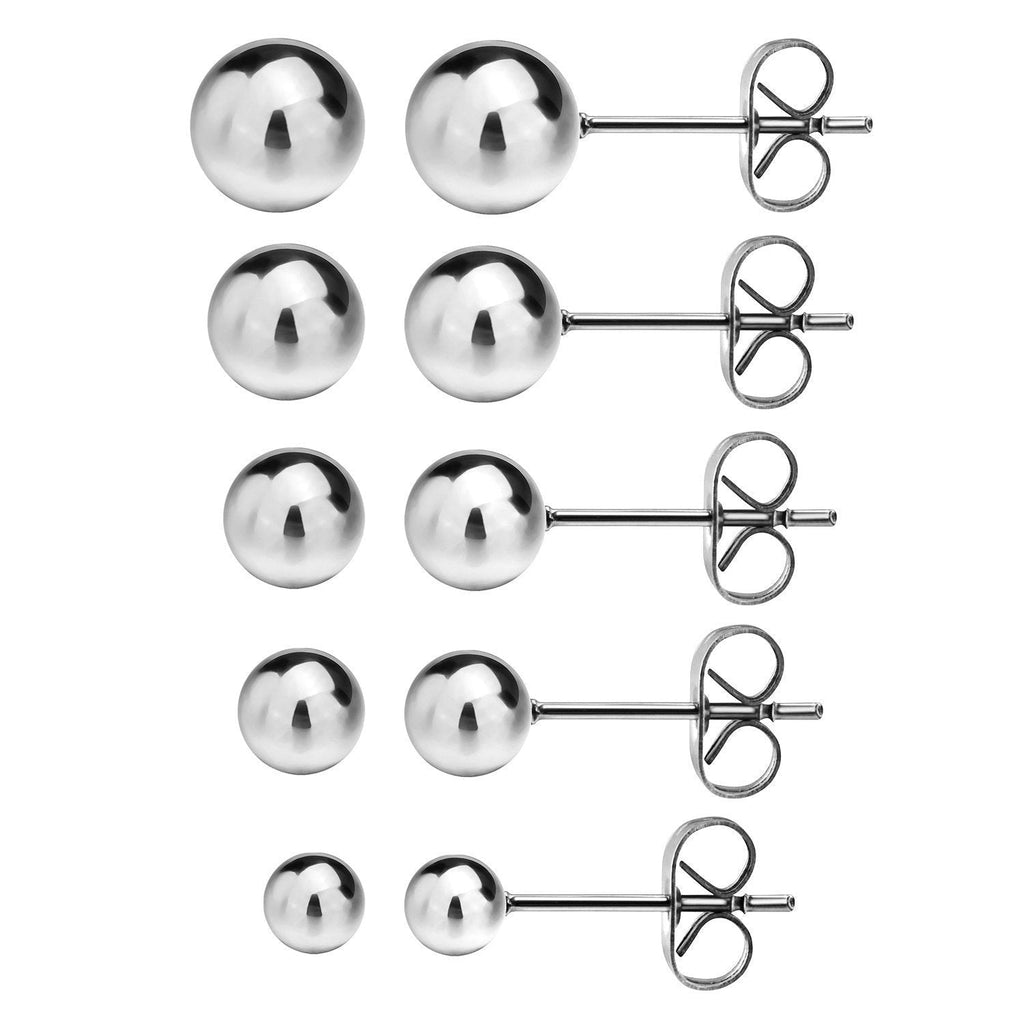 [Australia] - JewelrieShop Ball Earrings 316L Surgical Steel Earrings Round Ball Stud Earrings Set for Women Girls #01. Steel, 2-6mm 