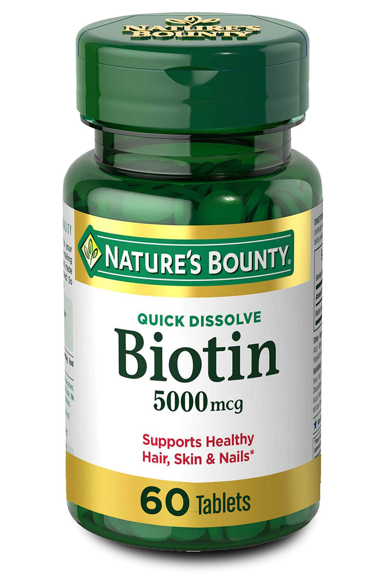 [Australia] - Biotin by Nature's Bounty, Vitamin Supplement, Supports Metabolism for Cellular Energy and Healthy Hair, Skin, and Nails, 5000 mcg, 60 Quick Dissolve Tablets 