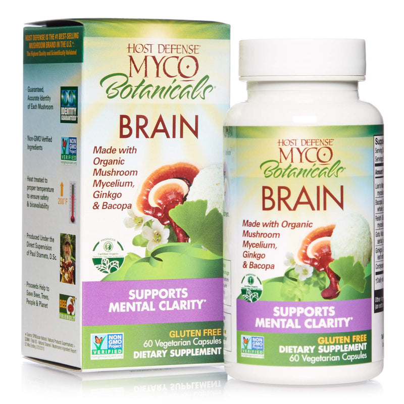 [Australia] - Host Defense, MycoBotanicals Brain Capsules, Promotes Concentration, Memory and Cognitive Function, Mushroom and Herb Supplement, Unflavored, 60 Standard Packaging 