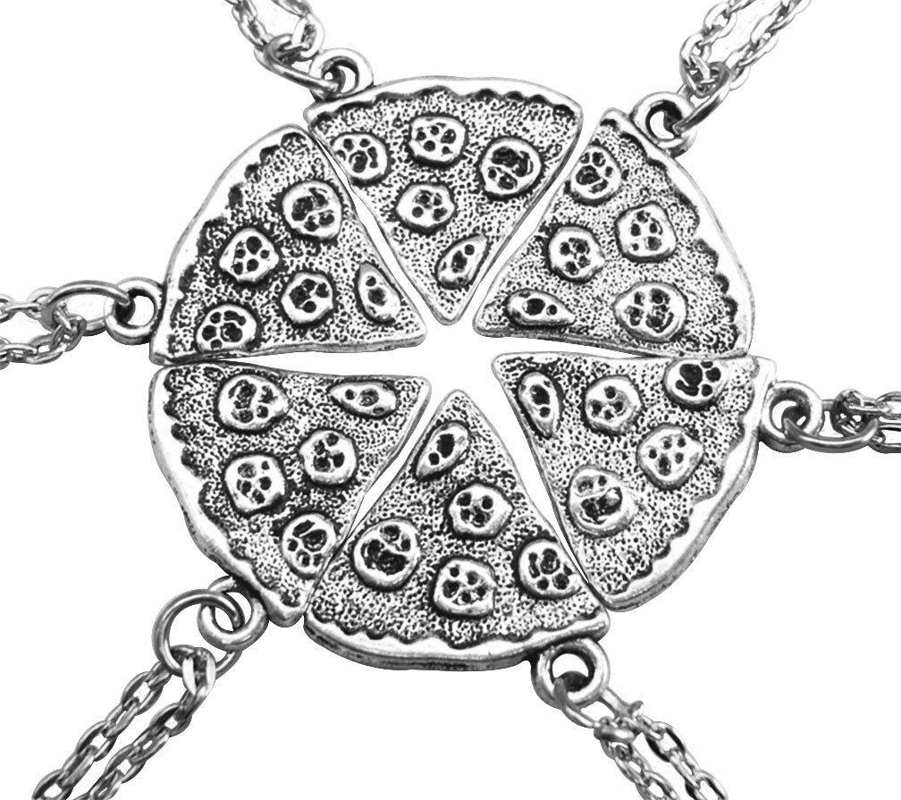 [Australia] - MJartoria Best Friend Necklaces, BFF necklaces for 6 Antique Silver Color Pizza Slice Friendship Necklace Set of 6 