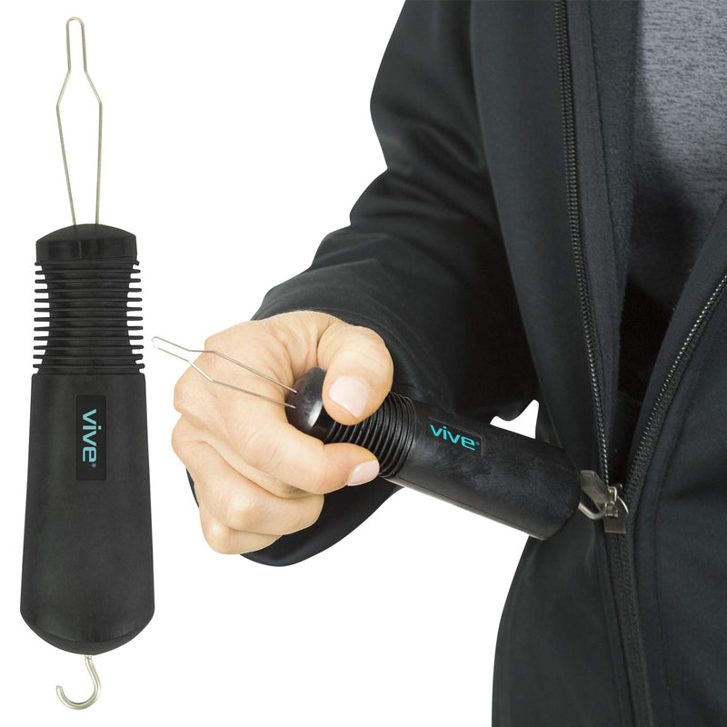 [Australia] - Vive Button Hook - Zipper Pull Helper - Dressing Aid Assist Device Tool for Arthritis, Dexterity Handle Grip 