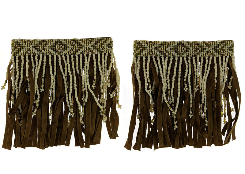 [Australia] - Bohemian Style Seed Bead Fringe Ankle Accessory (Sold As Pair) White 