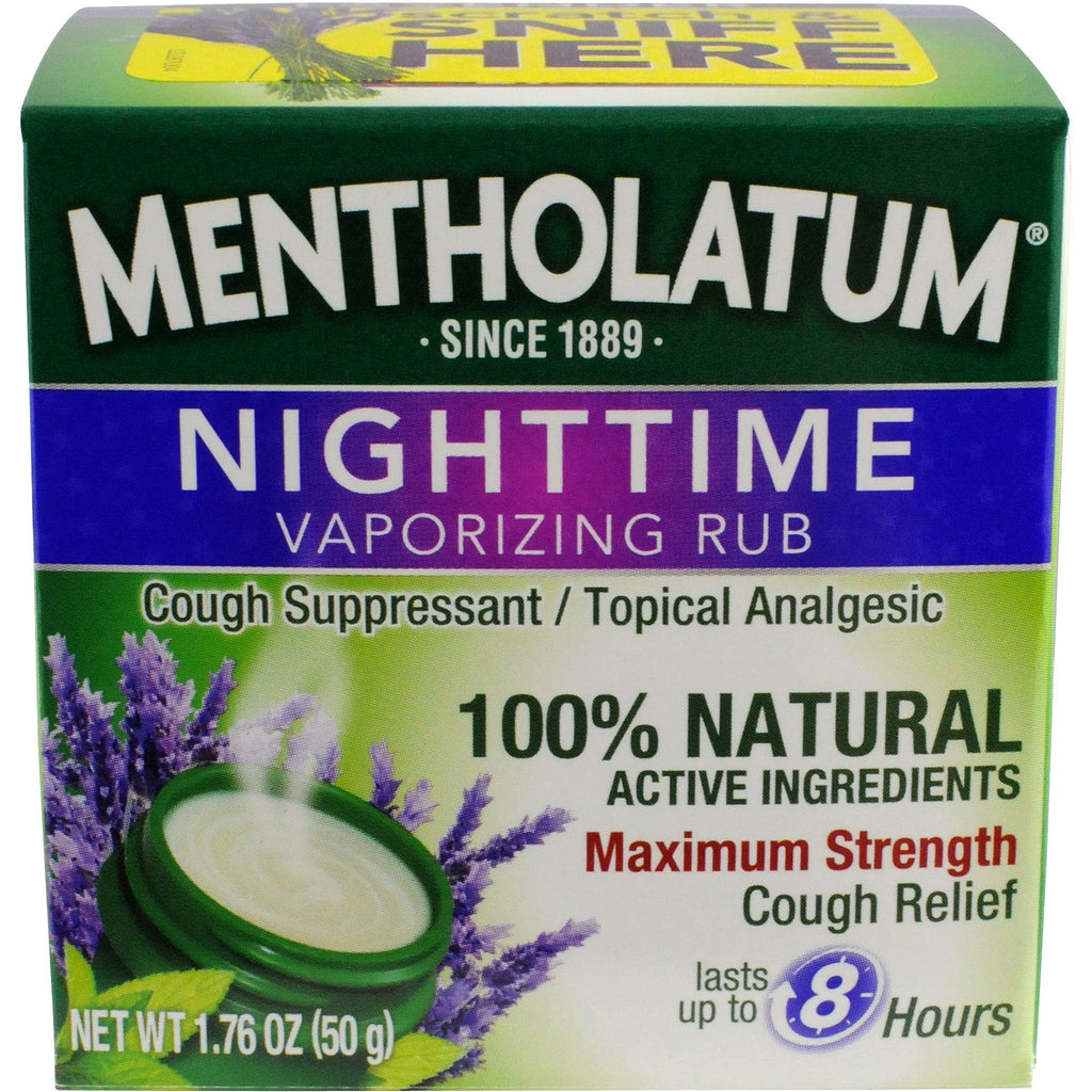 [Australia] - Mentholatum Nighttime Vaporizing Rub with soothing Lavender essence, 1.76 oz. (50 g) - 100% Natural Active Ingredients for Maximum Strength Cough Relief,5326 1.76 Ounce (Pack of 1) 