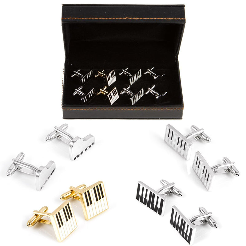 [Australia] - MRCUFF Piano Keys Grand Music 4 Pairs Cufflinks in a Presentation Gift Box & Polishing Cloth 