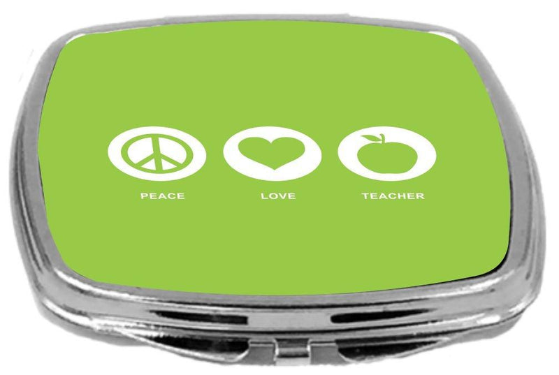 [Australia] - Rikki Knight Peace Love Teacher Design Compact Mirror, Lime Green, 2 Ounce 