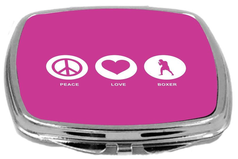 [Australia] - Rikki Knight Peace Love Boxer Design Compact Mirror, Rose Pink, 2 Ounce 