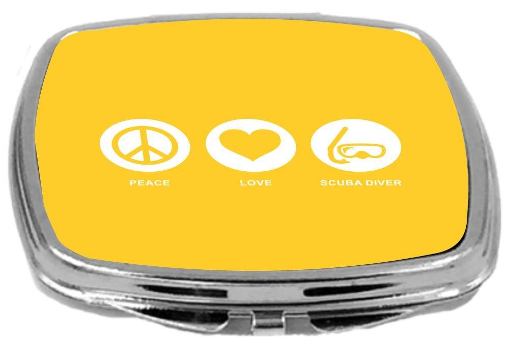 [Australia] - Rikki Knight Peace Love Scuba Diver Design Compact Mirror, Yellow, 2 Ounce 