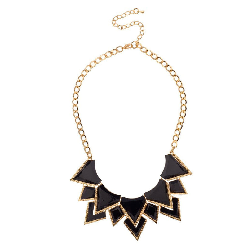 [Australia] - Lux Accessories Art Deco Spiked Chain Statement Necklace Black 