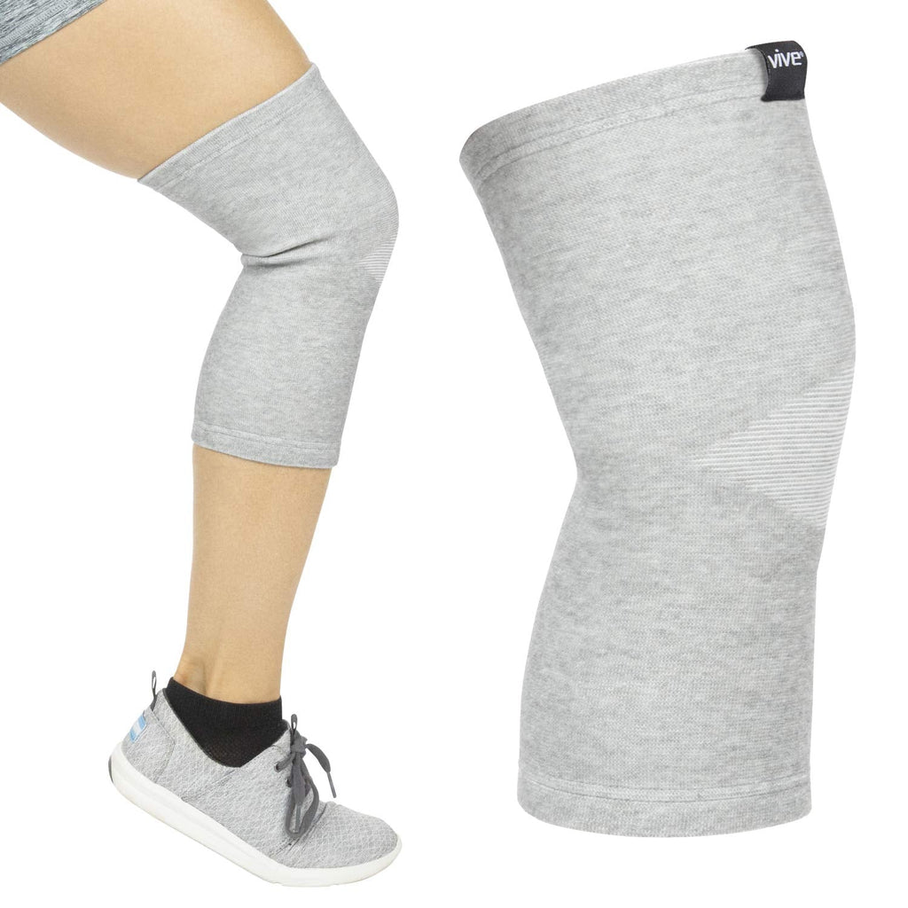 [Australia] - Vive Bamboo Knee Sleeve (Pair) - Charcoal Elastic Compression Support Brace for Improved Circulation, Recovery, Arthritis Joint Pain - Sports, Running, Jogging Knee Brace for Men, Women Gray Large 